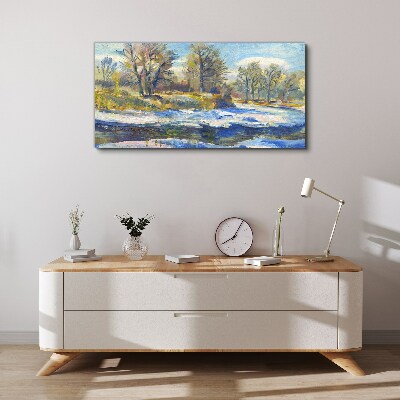 Winter landscape with a river Canvas Wall art