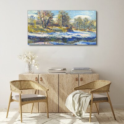 Winter landscape with a river Canvas Wall art