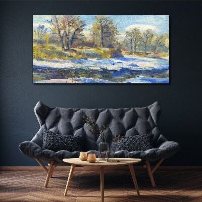 Winter landscape with a river Canvas Wall art