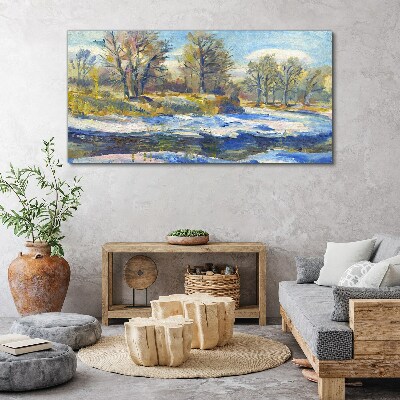 Winter landscape with a river Canvas Wall art