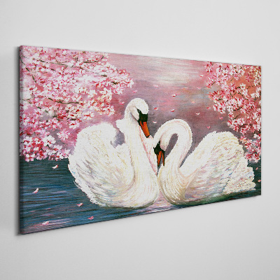 Swan Love in a Blooming Orchard Canvas Wall art