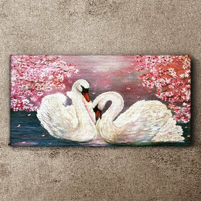Swan Love in a Blooming Orchard Canvas Wall art