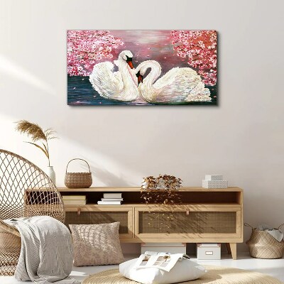 Swan Love in a Blooming Orchard Canvas Wall art