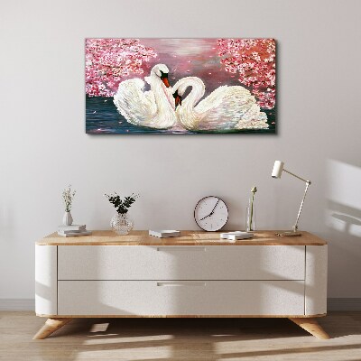 Swan Love in a Blooming Orchard Canvas Wall art