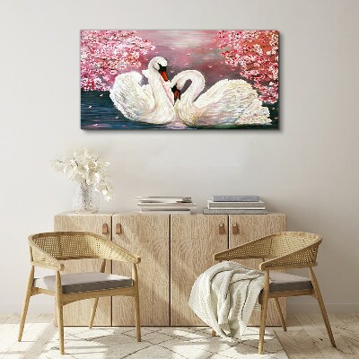 Swan Love in a Blooming Orchard Canvas Wall art