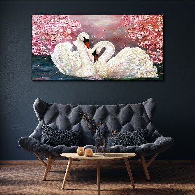 Swan Love in a Blooming Orchard Canvas Wall art