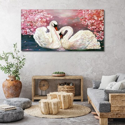 Swan Love in a Blooming Orchard Canvas Wall art