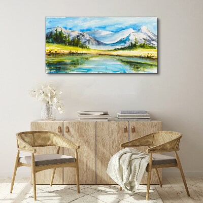 Lake mountain forest landscape Canvas Wall art