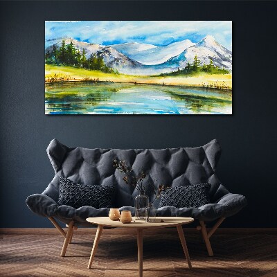 Lake mountain forest landscape Canvas Wall art