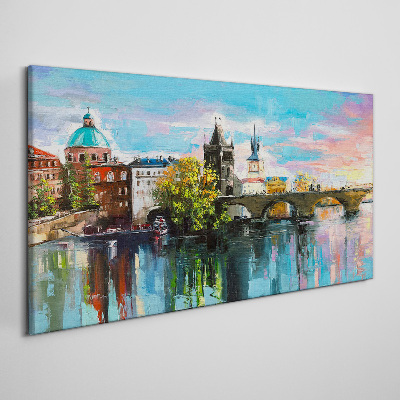 Prague in the colors of sunset Canvas Wall art