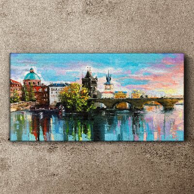 Prague in the colors of sunset Canvas Wall art