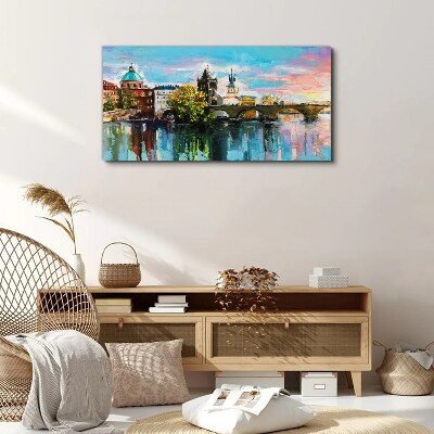 Prague in the colors of sunset Canvas Wall art