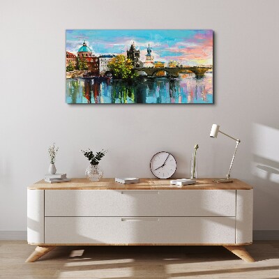 Prague in the colors of sunset Canvas Wall art