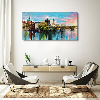 Prague in the colors of sunset Canvas Wall art