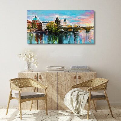 Prague in the colors of sunset Canvas Wall art
