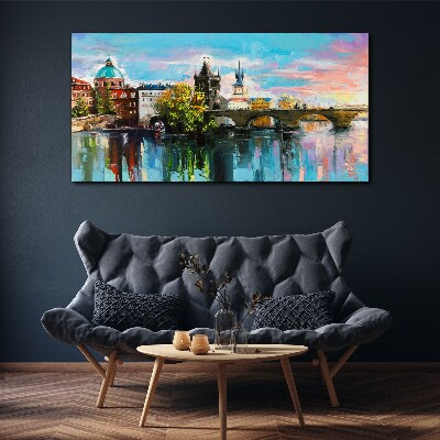 Prague in the colors of sunset Canvas Wall art