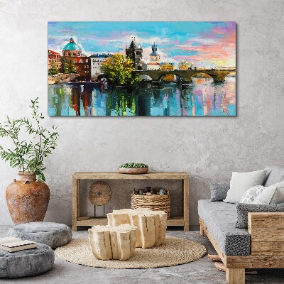 Prague in the colors of sunset Canvas Wall art