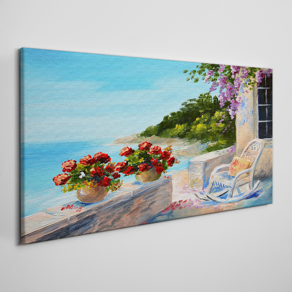 Flowers and sea in a sunny landscape Canvas print