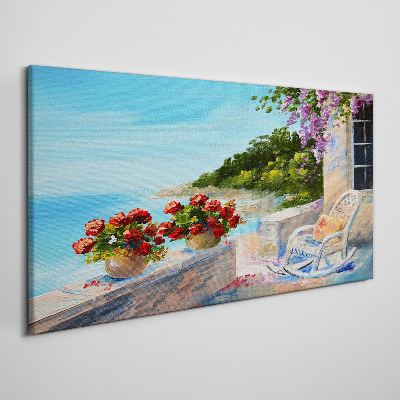 Flowers and sea in a sunny landscape Canvas print