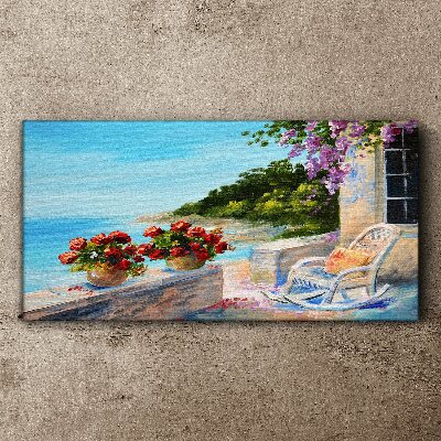 Flowers and sea in a sunny landscape Canvas print