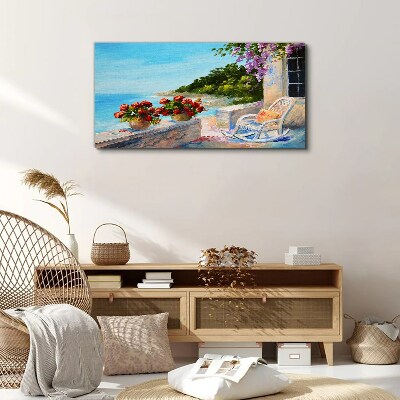 Flowers and sea in a sunny landscape Canvas print