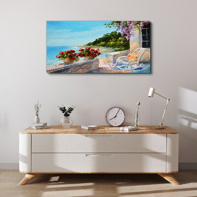 Flowers and sea in a sunny landscape Canvas print