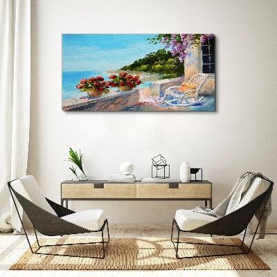 Flowers and sea in a sunny landscape Canvas print