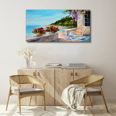 Flowers and sea in a sunny landscape Canvas print