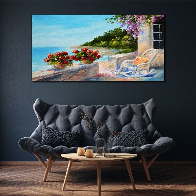 Flowers and sea in a sunny landscape Canvas print