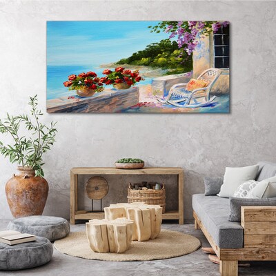 Flowers and sea in a sunny landscape Canvas print