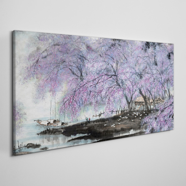 Trees flowers boats Canvas Wall art