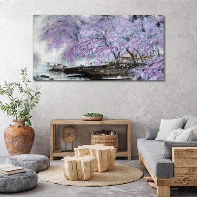 Trees flowers boats Canvas Wall art