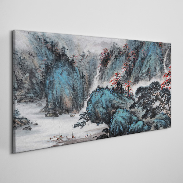 Peaceful mountain landscape with waterfall Canvas Wall art