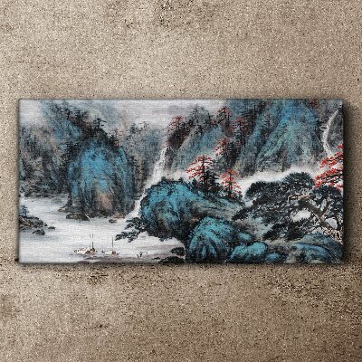 Peaceful mountain landscape with waterfall Canvas Wall art