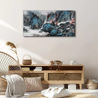 Peaceful mountain landscape with waterfall Canvas Wall art