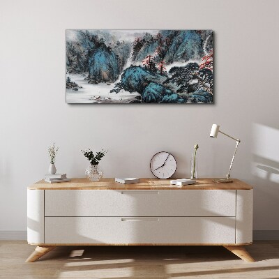 Peaceful mountain landscape with waterfall Canvas Wall art