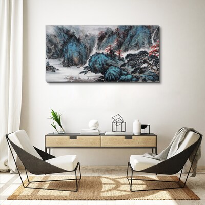 Peaceful mountain landscape with waterfall Canvas Wall art