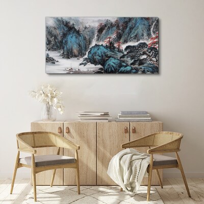 Peaceful mountain landscape with waterfall Canvas Wall art