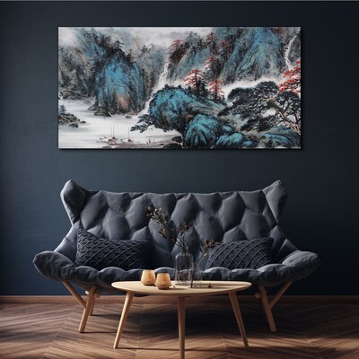 Peaceful mountain landscape with waterfall Canvas Wall art