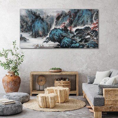 Peaceful mountain landscape with waterfall Canvas Wall art