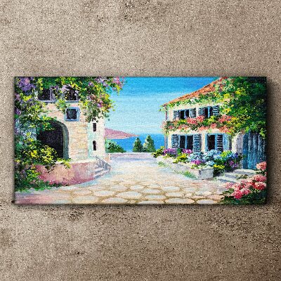 Santorini sea flowers Canvas print