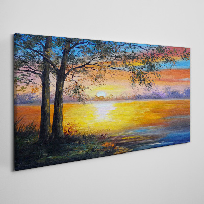 Sunset over the lake Canvas print