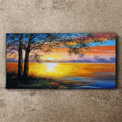 Sunset over the lake Canvas print