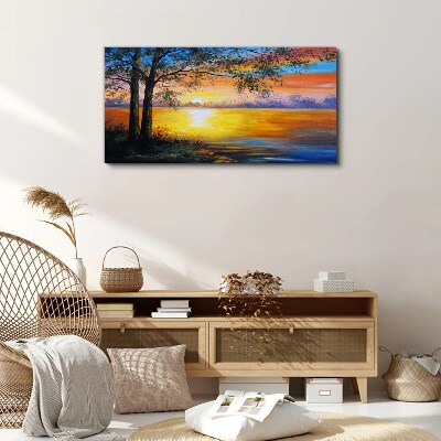 Sunset over the lake Canvas print