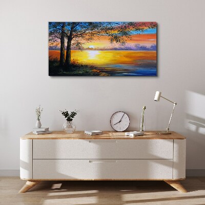 Sunset over the lake Canvas print
