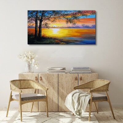 Sunset over the lake Canvas print