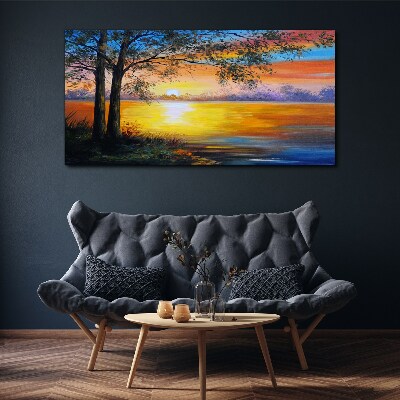 Sunset over the lake Canvas print