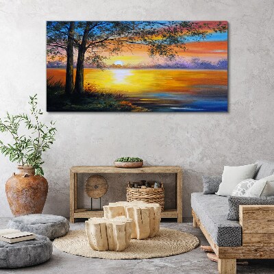 Sunset over the lake Canvas print
