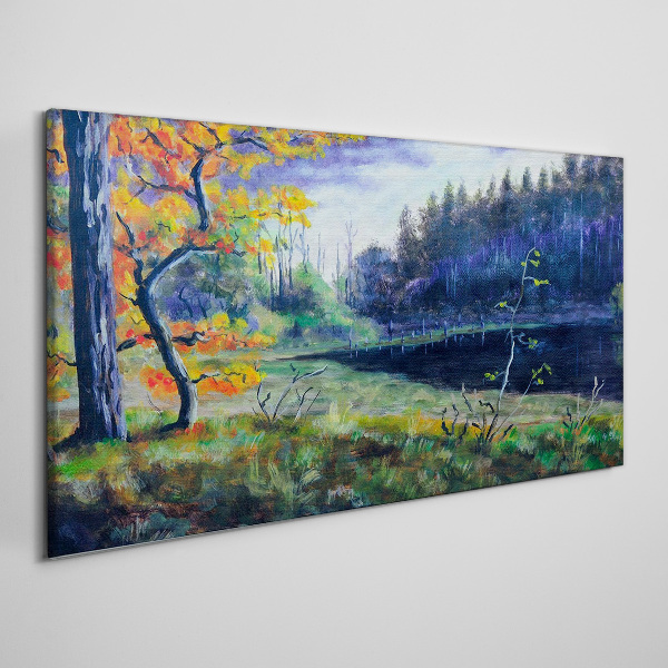 Autumn scenery by the lake Canvas Wall art
