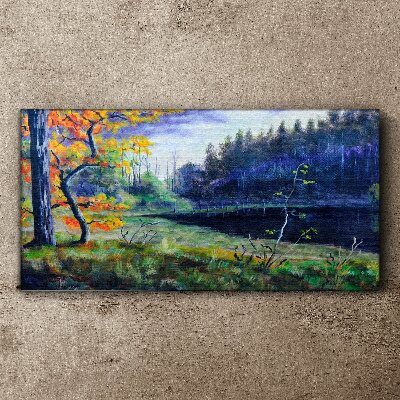 Autumn scenery by the lake Canvas Wall art
